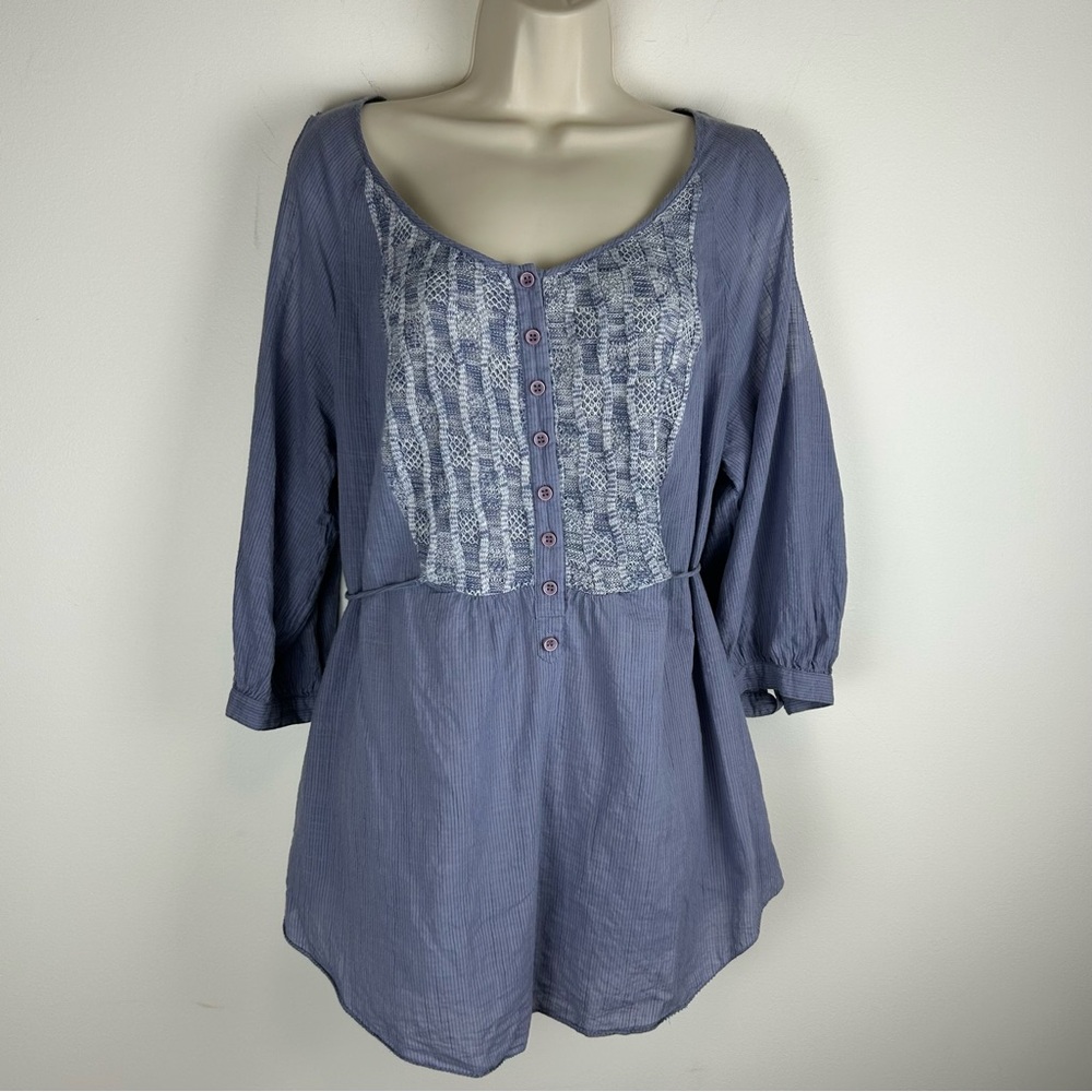 Free People Cold Shoulder Lace Front Tunic Top Women’s L Boho Cottagecore